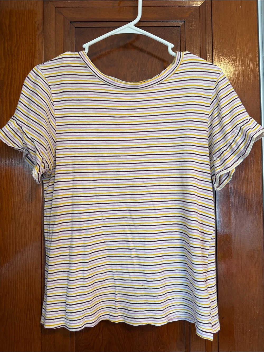 Striped Short Sleeve Crewneck Top - Yellow & Purple